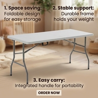 Table de camping pliable légère et moderne, avec poignée de transport, en plastique imperméable, pour pique-nique en extérieur