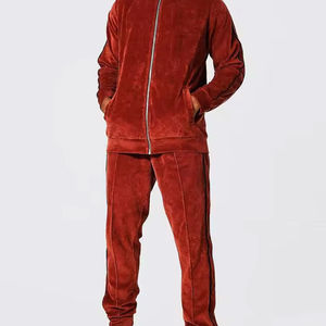 Ensemble de survêtement en velours pour homme, coupe ajustée, avec logo personnalisé, respirant, de haute qualité, avec fermeture éclair et capuche - Product Image 5
