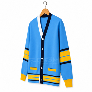 Cosh International Custom Logo Seamless Breathable Winter Women Classical Cardigan Embroidery Long Sleeve Contrast Color Stripe - Product Image 4
