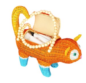 Cesta de Almacenamiento de Mimbre con Forma de Gato Naranja, Hecha a Mano, Linda Bolsa de Hombro de Moda para Niña - Product Image 4