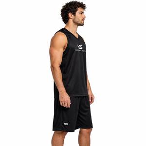 Ensemble de maillot de basket-ball en maille noire pour hommes, haut sans manches à col en V et short - Product Image 3