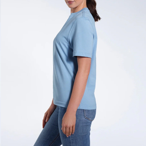 T-shirt pour femme en coton 100% bleu clair, col rond, coupe classique, manches courtes, style décontracté, toutes saisons, respirant, tricot jersey - Product Image 5