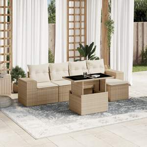Set Divano da Giardino Modulare in Rattan PE Beige a 6 Pezzi - Collezione Arredamento da Giardino - Product Image 1