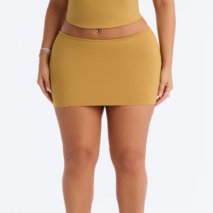 Minifalda de Mujer Color Mostaza, Cintura Alta, Diseño Calado, Ajuste Ceñido, Corte Recto, Estilo Sexy, Tejido Elástico, Para Todas las Temporadas - Product Image 2