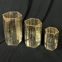 Supports de bougies hurricane en verre mercure avec cadre en laiton, tendance, pour la décoration de mariages (vente en gros)