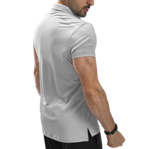 Polo pour homme gris acier en tissu gaufré, léger, en polyester et élasthanne, respirant, anti-humidité, coupe ajustée, pour le golf et les loisirs - Product Image 4
