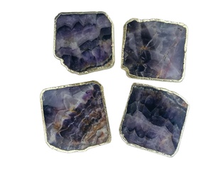Posavasos de amatista natural de estilo europeo con almohadillas de mesa de cuarzo con borde dorado y posavasos de ágata para decoración del hogar - Product Image 4