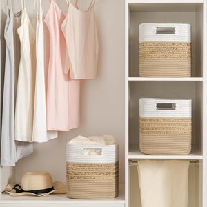 Cestas de Almacenamiento de Jacinto de Agua de Algodón Hechas a Mano en Beige Natural, las Más Vendidas, Organizador de Armario Sostenible, Proveedor Mayorista - Product Image 2