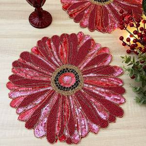 Custom Pattern Seed Beads <b>Embroidery</b> Placemat For Events Luxury Decorative Beaded Placemat For Dining And Kitchen Tables - Product Image 3