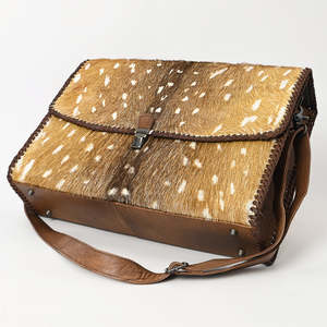 Handmade Genuine Leather <b>Messenger</b> <b>Bag</b> With Deer Print Pattern Brown Buckle Closure Unisex Daily Use - Product Image 1