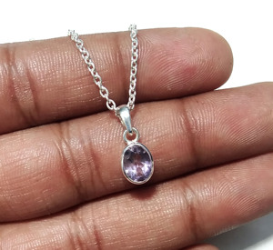 Natural Faceted Amethyst Gemstone Pendant, 925 Sterling <b>Silver</b> <b>Necklace</b> Chain Pendant, Gift For Girls & Women. - Product Image 2