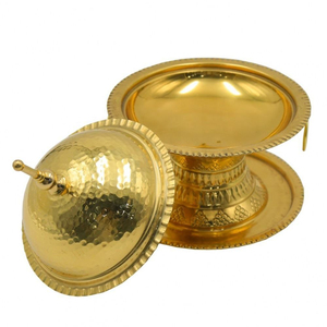 Handmade Hammered Brass Date Pot With Lid Luxury Gold Plated Arabic Serving Bowl For Ramadan <b>Eid</b> <b>Gifting</b> And Wedding Table Decor - Product Image 1