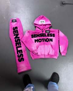 Ensemble sweat à capuche et pantalon pour homme Senseless Motion, noir, style streetwear, sweat à capuche zippé avec imprimé lettres, molleton de coton 320 g/m² - Product Image 4
