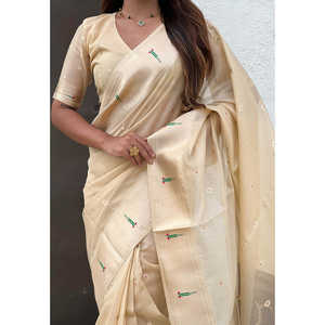 Sari de Noche Tejido con Organza, Paithani y Zari de Elite Weaves, 450g - Product Image 4