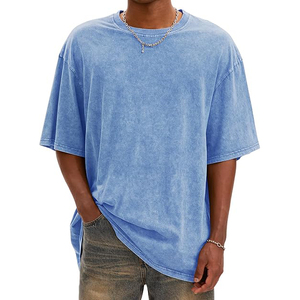 T-shirt Homme Écologique Imprimé Sérigraphie Bleue Coton Égyptien 280 GSM Coupe Oversize Boxy Style Vintage Streetwear Vente en Gros - Product Image 1