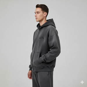 Conjunto de Sudadera con Capucha y Pantalones Deportivos Ranzia Signature Plus Size, Ecológico, Bordado con Pedrería, con Cierre Completo, para Hombre, Estilo Desgastado - Product Image 5