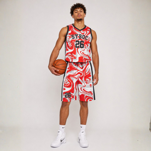 Ensemble d'uniformes de basket-ball sublimés personnalisés, maillot et short pour hommes, kit d'équipe, vêtements de sport imprimés sans manches avec nom et numéro - Product Image 1