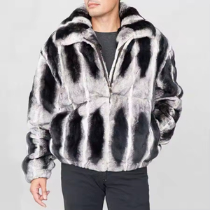 Fur Lover Grey Black Rex Rabbit Fur Coat Color Men's Genuine Luxury Fur Coat Thick <b>Warmer</b> Cold Winter - Product Image 1
