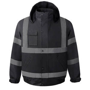 Blouson bomber à capuche haute visibilité réfléchissant noir pour le travail, la construction, la sécurité, manteau d'hiver haute visibilité - Product Image 1