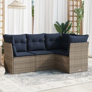 Divano da giardino in Poly Rattan grigio 4 pezzi con cuscini - Product Image 1