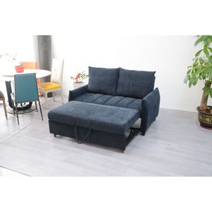 Divano Letto Futon Moderno da 148 cm in Tessuto Blu Navy con Schienale Regolabile per Soggiorno - Product Image 4
