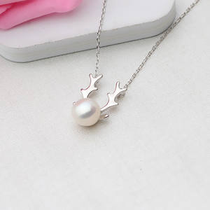 S925 Silver Necklace for Women Christmas Deer Set Elk Horn DIY Pearl Jewelry Accessories Empty Clavicle <b>Fine</b> <b>Pendants</b> <b>Charms</b> - Product Image 2