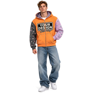 Sudadera con capucha y cremallera para hombre, estilo urbano, de algodón, con diseño de bloques de color, bordado y efecto desgastado, estilo casual y de moda urbana. - Product Image 2