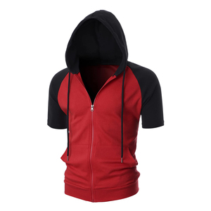 Sudadera con capucha ligera de manga corta con cremallera y logotipo personalizado para hombre, top deportivo con cremallera para gimnasio, ropa deportiva atlética con capucha para correr - Product Image 3