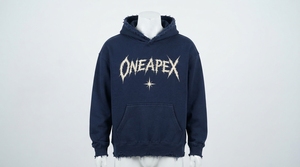 Sudadera con capucha para hombre, azul oscuro, desgastada, oversize, con estampado gráfico, estilo streetwear, casual y de moda - Product Image 3