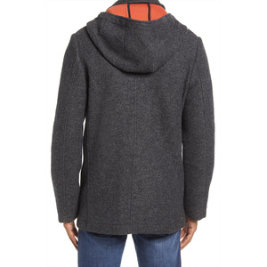 <b>Men's</b> Wool Blend Hooded Overcoat Stand Collar Single Breasted Regular Length Warm Winter Outerwear With Orange Lining - Product Image 5