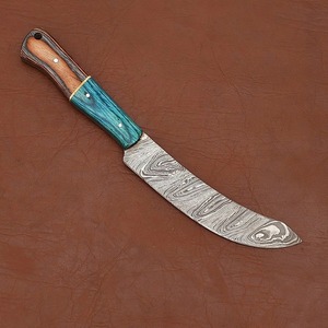 Cuchillo de filetear de acero de Damasco personalizado de grado industrial con mango de madera y funda de cuero, hoja dentada de punta caída de 11 pulgadas - Product Image 4