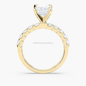 Anillo de Compromiso Minimalista con Diamante Cultivado en Laboratorio, Corte Esmeralda de 2 Quilates, Certificado IGI, Oro Amarillo de 14k, Banda de 2mm, para Mujer - Product Image 3