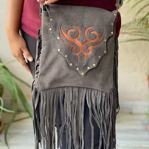 Exclusive 2025 Unique Design Attractive Look Women Fringe Tassel Shoulder Bag Large Genuine Leather Grey Tote <b>Handbags</b> item set - Product Image 3