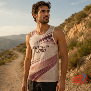 Débardeur de course à pied personnalisé à marque privée, design sur mesure, léger, pour entraînement de marathon, couleur Sand Berry Windline - Product Image 6