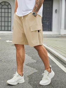Pantalones Cortos Cargo Casuales para Hombre, Tejido Oxford Sólido, Elásticos y Transpirables, con Logotipo Frontal, Cordón Ajustable, Cintura Elástica Media, Corte Relajado 5 - Product Image 4