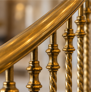 Rampe d'escalier en métal doré incurvée de luxe avec balustres torsadés ornementaux pour villas, hôtels et grands escaliers - Product Image 4