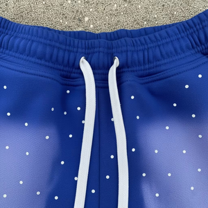Shorts personnalisés pour hommes bleu roi avec strass, effet délavé, taille à cordon, style streetwear, mélange de coton, bas décontractés d'été - Product Image 3