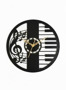 Modern Vintage Vinyl Guitar Pattern Metal Round Quartz Analog Hanging Wall <b>Clock</b> <b>LED</b> Night Light Creative Art Design Home Decor - Product Image 1