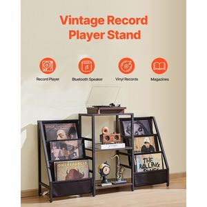 Supporto per Giradischi a 3 Livelli in Metallo con Porta Dischi in Legno e Scaffale Espositivo per CD - Product Image 2