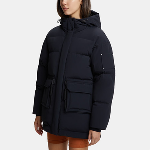 Women's Long <b>Quilted</b> Hooded <b>Jacket</b> With Detachable Hat Full Sleeve Polyester Wadding Winter Outerwear Thick Pockets - Product Image 1