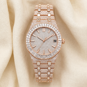 Reloj de Diamantes en Oro Rosa Raj Gems para Hombre, Analógico de Cuarzo con Visualización de Fecha, Lujoso y Moderno, Caja Redonda de 41 mm, Cristal, Correa de Acero Inoxidable de 18 mm - Product Image 2