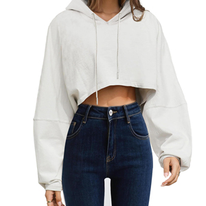 Sweat-shirt à capuche court imprimé pour femme, en molleton, décontracté, fitness, streetwear, fabricant OEM ODM, marque privée - Product Image 1