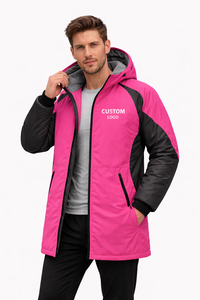 Winter Swim Parka <b>Jacket</b> Black <b>Pink</b> Color <b>Waterproof</b> Windproof Long Hooded Coat with Fleece Lining Custom Logo Sports Outerwear - Product Image 2