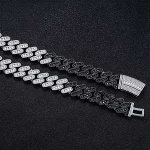 Chaîne cubaine Hip Hop en argent sterling 925 plaqué rhodium, bicolore noir et blanc, avec moissanite VVS 15 mm certifiée GRA, style glacé, idéale comme cadeau - Product Image 3