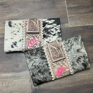 New Arrivals Western Style Hair-On Cowhide Leather Wallet Handmade Tooled Leather Long Bifold Wallet with Multiple <b>Card</b> Slots - Product Image 4
