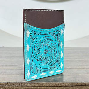 Tarjetero de Cuero Genuino con Diseño Floral Turquesa, Estilo Occidental, para Unisex, Elegante y Minimalista, para Identificación - Product Image 6