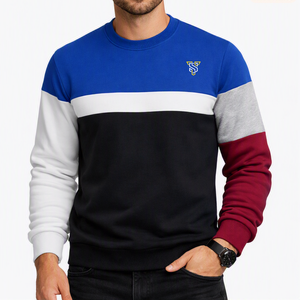 Sudadera de Cuello Redondo para Hombre, Color Sólido, con Bloques de Color, Logotipo Bordado, Corte Holgado, Informal, para Invierno, 100% Algodón - Product Image 2