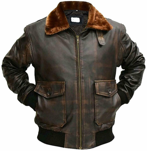 <b>Men</b> <b>Genuine</b> <b>Leather</b> A2 Bomber <b>Jacket</b> Brown Distressed Aviator Pilot Flight <b>Jacket</b> - Product Image 1