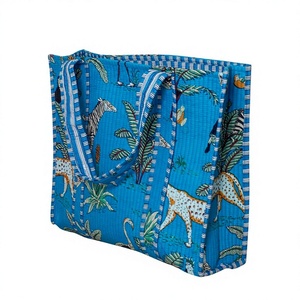 Sac fourre-tout matelassé léger en coton fait main, imprimé vintage jungle, pour femme, écologique, avec logo personnalisé, hiver-printemps - Product Image 1