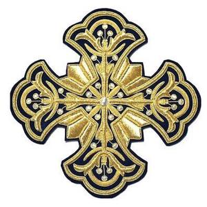 Croix liturgique brodée verte et dorée, appliqué ou motif, souvent utilisée pour les vêtements ecclésiastiques - Product Image 4